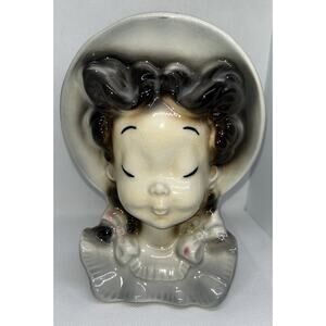 Vtg Royal Copely Head Vase Pig Tail Girl Wall Pocket Vintage